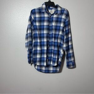 Hollister Men Plaid Blue Button Down Shirt Longline Fit size Small.